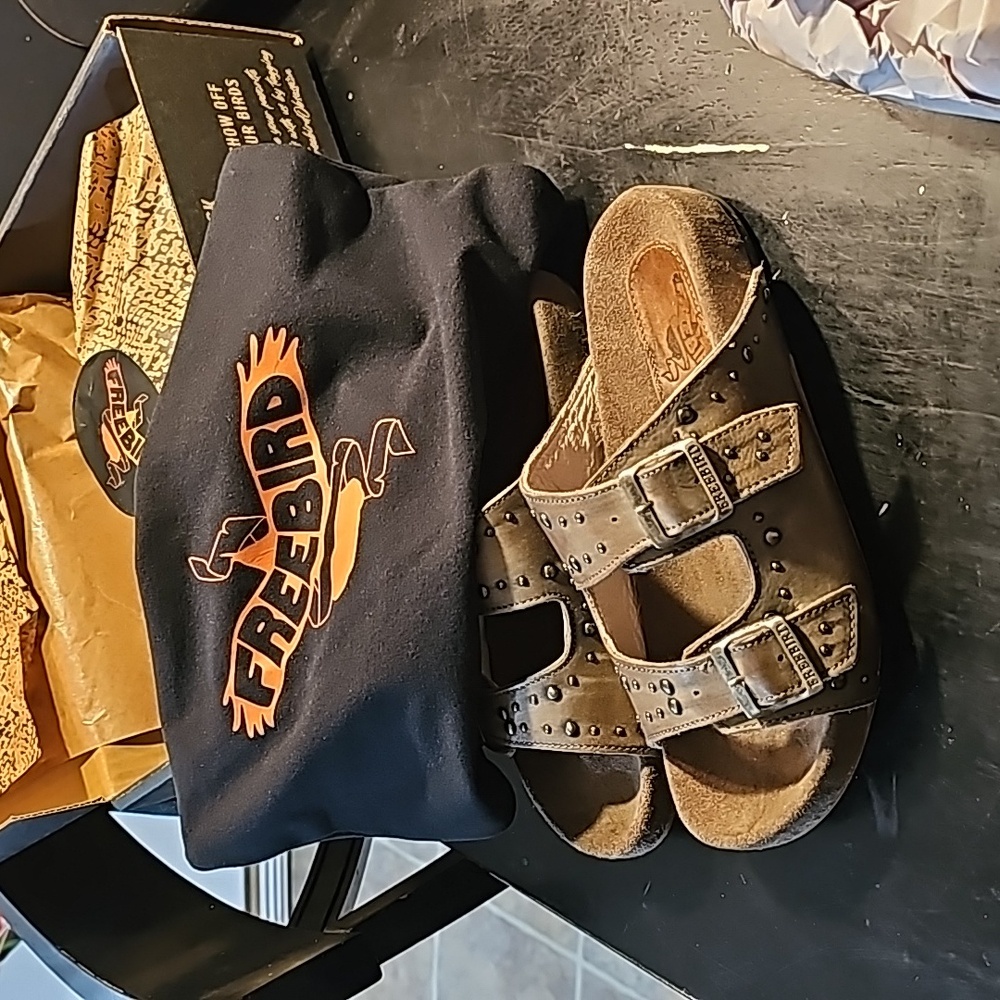 Freebird by Steven Taupe Studded Double-Buckle Slide Sandals - Picture 5 of 5